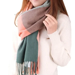 Winter scarf plaid oversized square blanket scarf, fringed poncho
