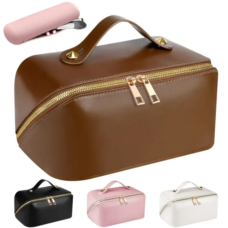Cosmetic Bag Travel, Make Up Bag with Large Capacity, PU Leather Portable Make Up Bag Toiletry Bag Organizer