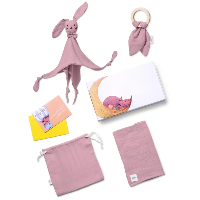 Baby gift set for birth | organic cotton | comforter, teething ring, muslin cloth & bag