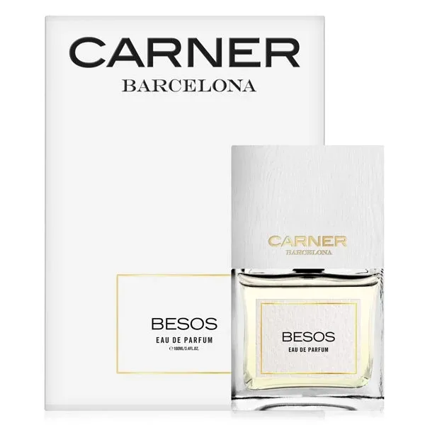 Carner Barcelona - Love Collection - BESOS eleganter Parfumflakon mit weißem Holzkopf und schlichtem, goldakzentuiertem Design