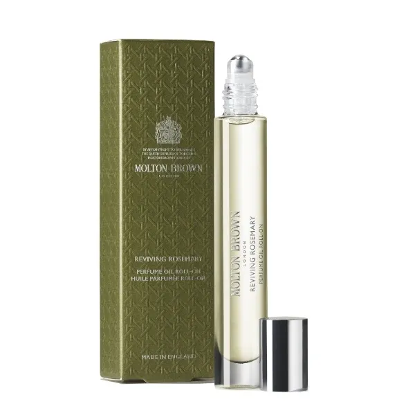 Molton Brown - Reviving Rosemary Perfume Oil in elegantem Roll-on mit silberner Kappe und grünem Verpackungskarton